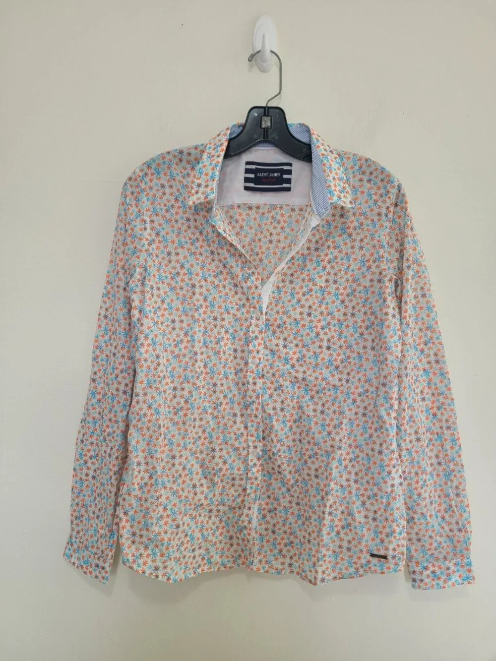 Saint James button-down Shirt White floral Women's size US 8 Cotton - Picture 1 of 10
